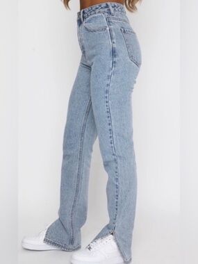 White Fox Boutique Light Blue High-Rise Straight Leg Jeans